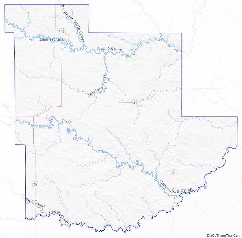 Topographic map of Grant County, North Dakota