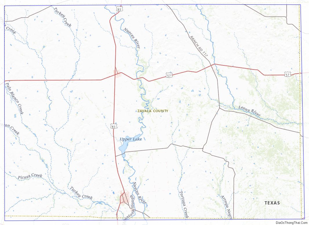 Topographic map of Zavala County, Texas