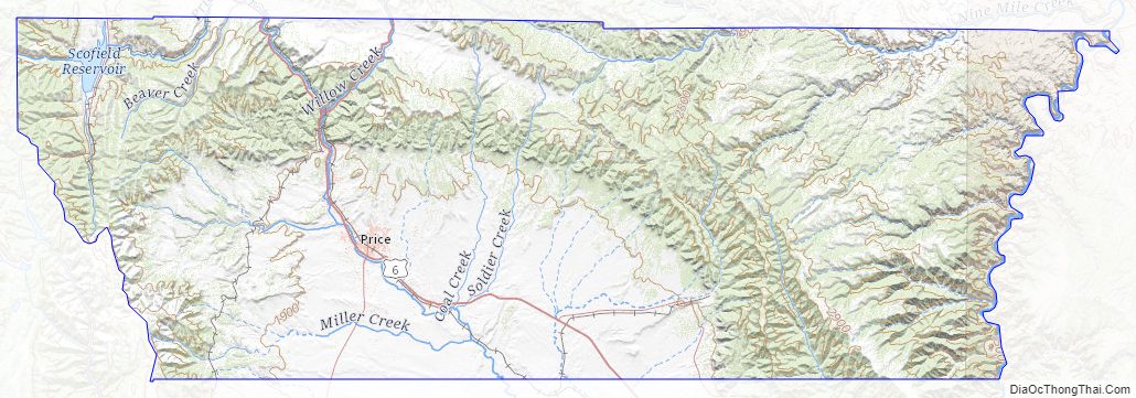 Topographic map of Carbon County, Utah