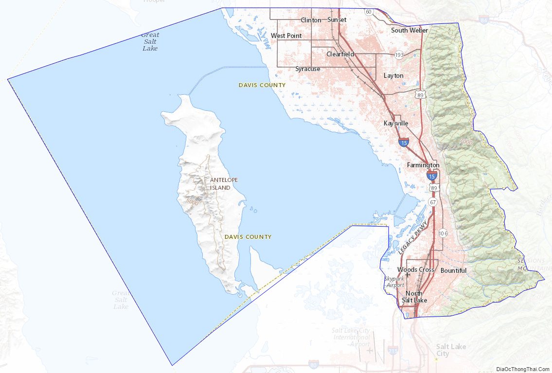 Topographic map of Davis County, Utah
