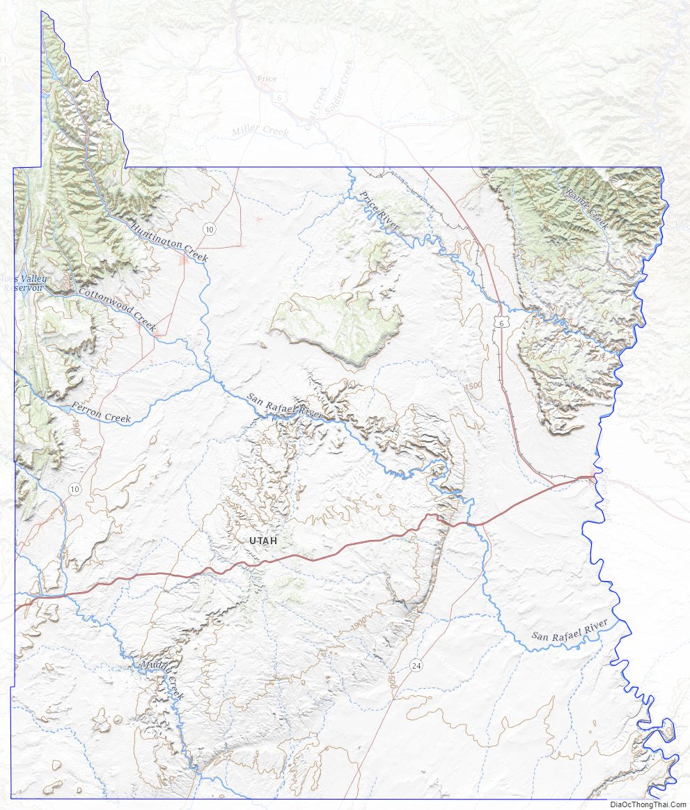 Topographic map of Emery County, Utah