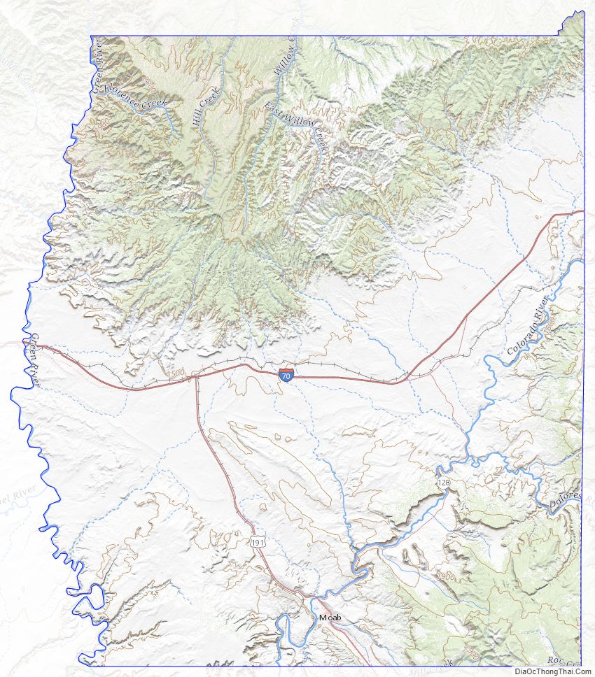 Topographic map of Grand County, Utah