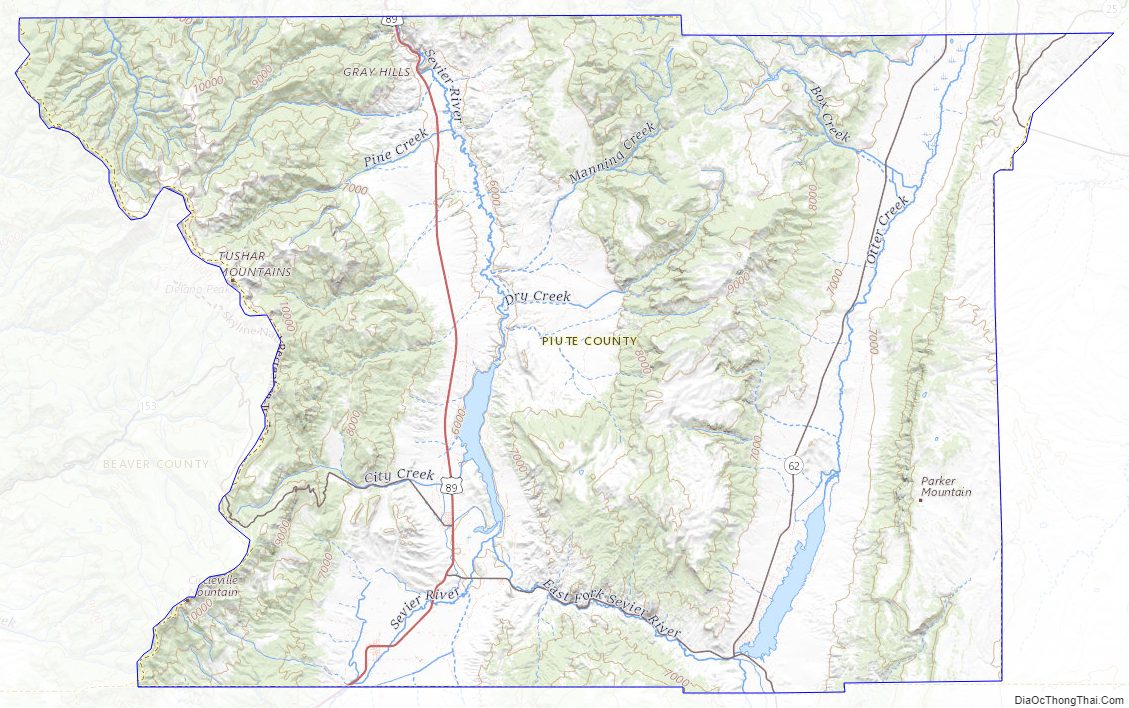 Topographic map of Piute County, Utah