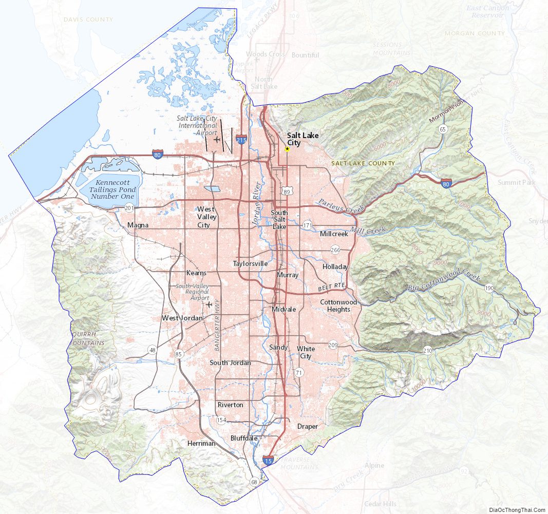 Topographic map of Salt Lake County, Utah