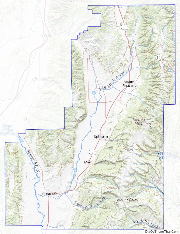 Topographic map of Sanpete County, Utah