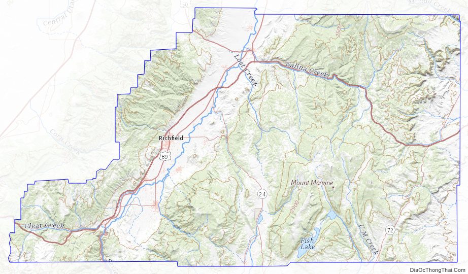 Topographic map of Sevier County, Utah