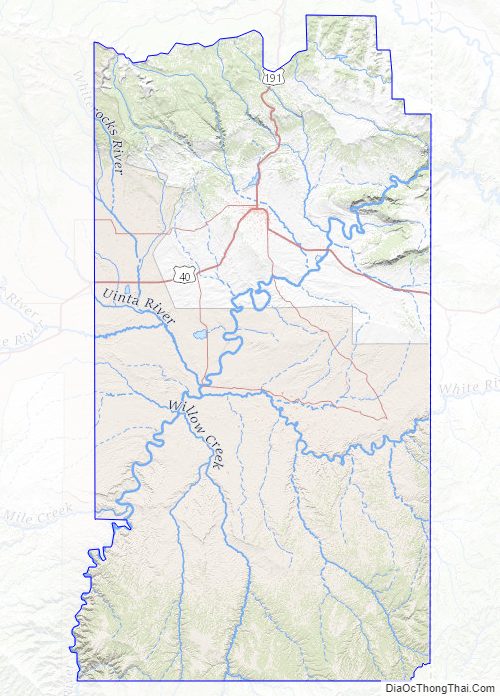 Topographic map of Uintah County, Utah