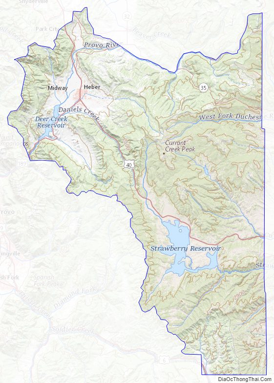 Topographic map of Wasatch County, Utah