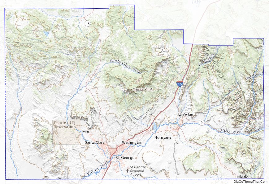 Topographic map of Washington County, Utah