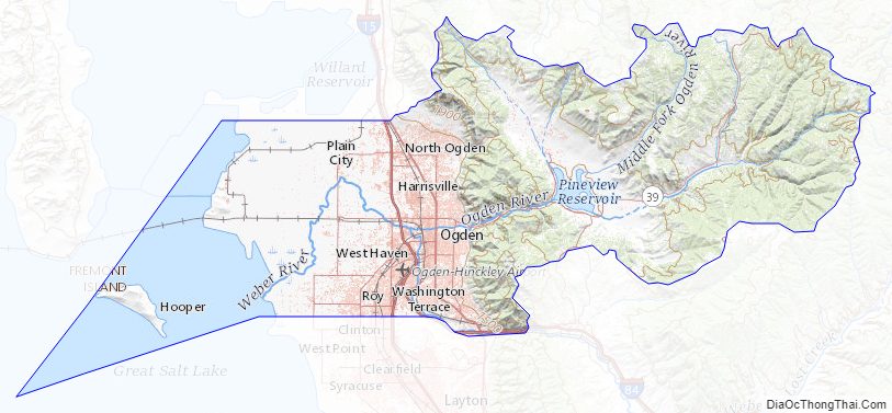 Topographic map of Weber County, Utah