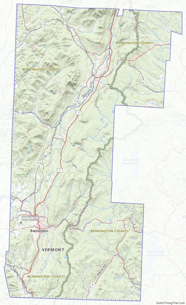 Topographic map of Bennington County, Vermont