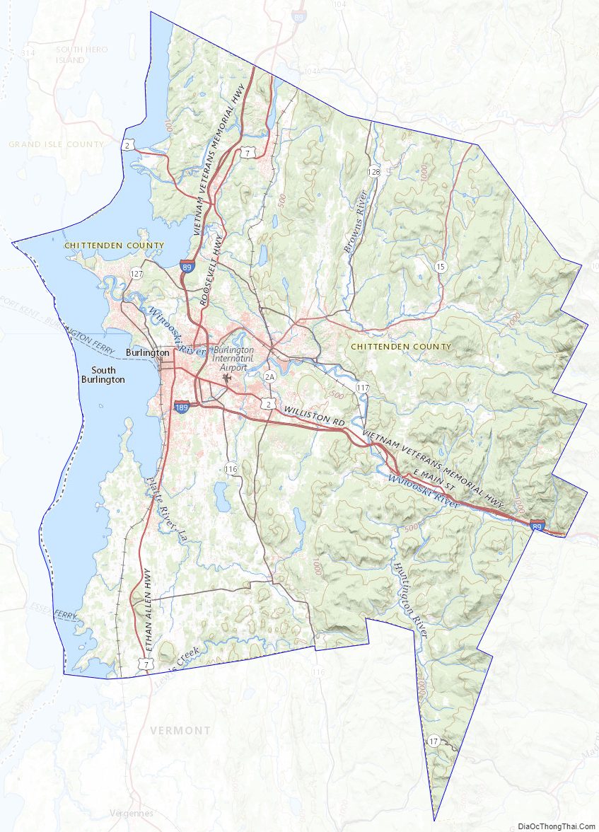 Topographic map of Chittenden County, Vermont