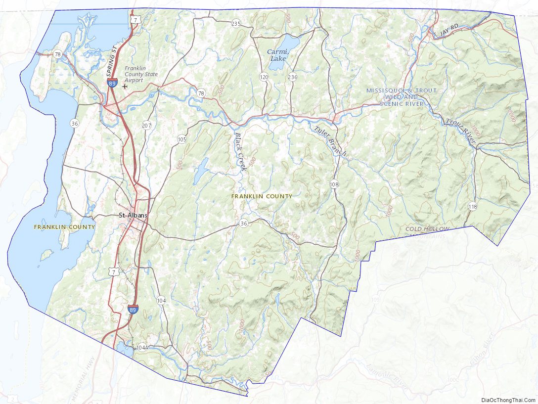 Topographic map of Franklin County, Vermont