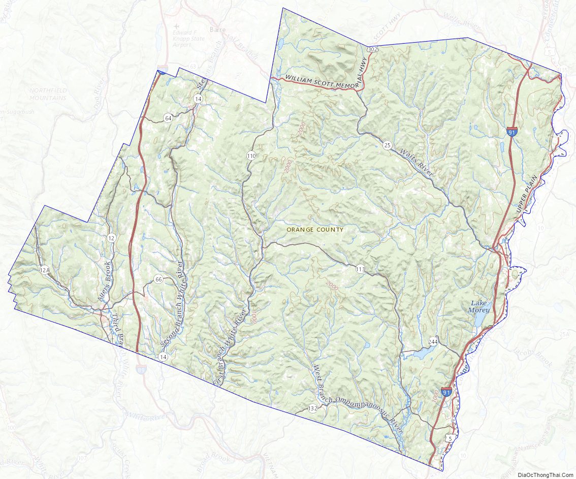 Topographic map of Orange County, Vermont