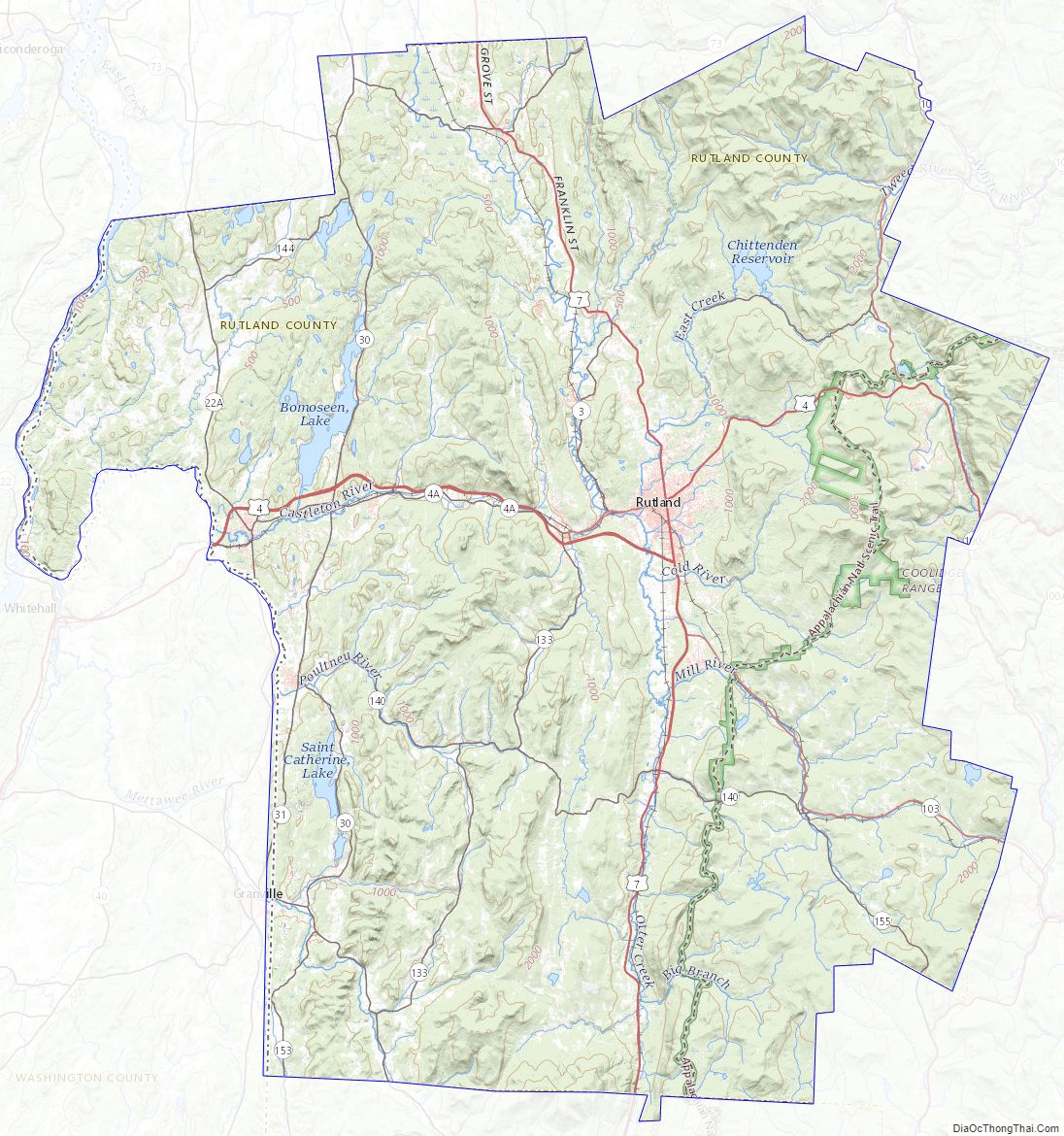 Topographic map of Rutland County, Vermont