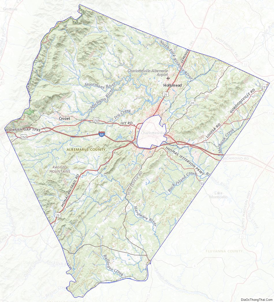 Topographic map of Albemarle County, Virginia