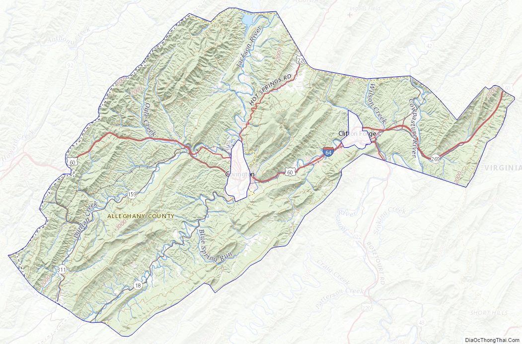 Topographic map of Alleghany County, Virginia