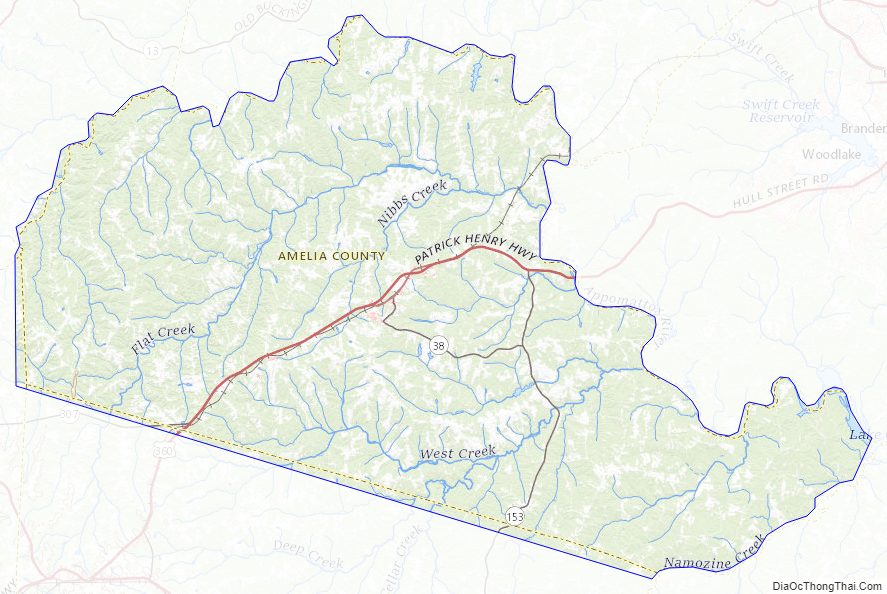Topographic map of Amelia County, Virginia