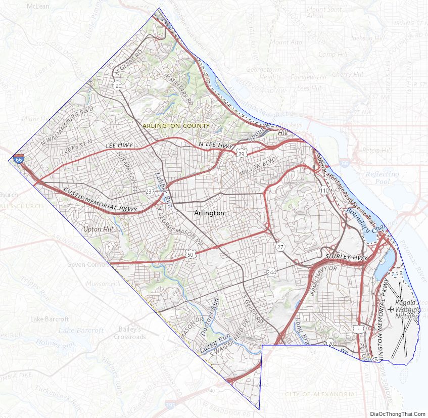Topographic map of Arlington County, Virginia