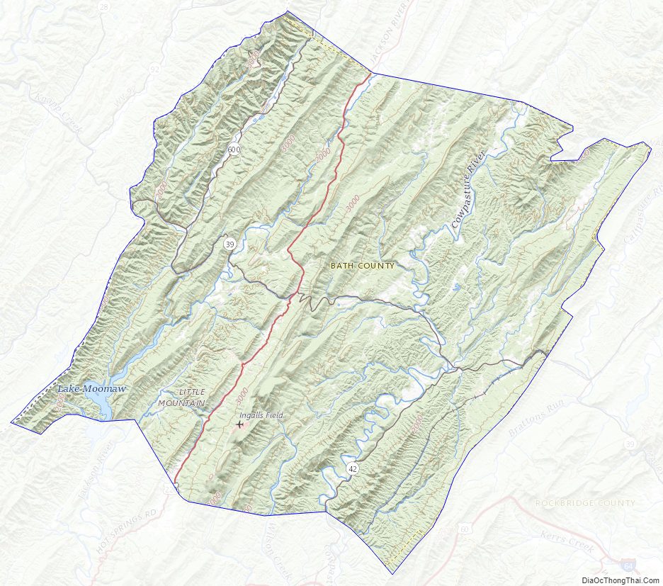 Topographic map of Bath County, Virginia