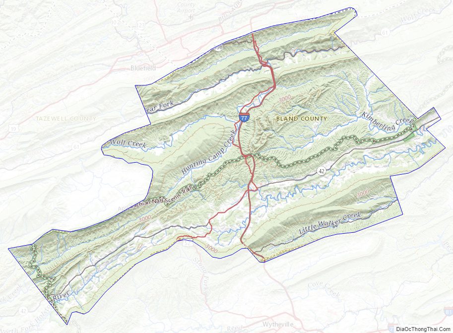 Topographic map of Bland County, Virginia