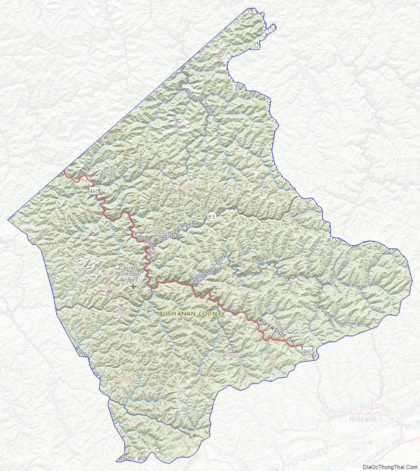 Topographic map of Buchanan County, Virginia