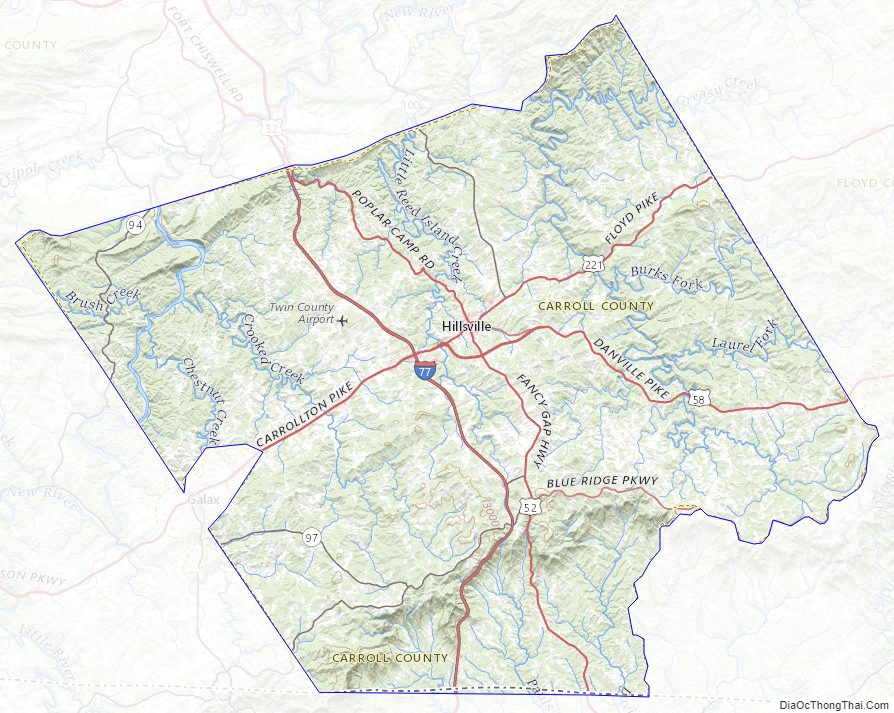 Topographic map of Carroll County, Virginia