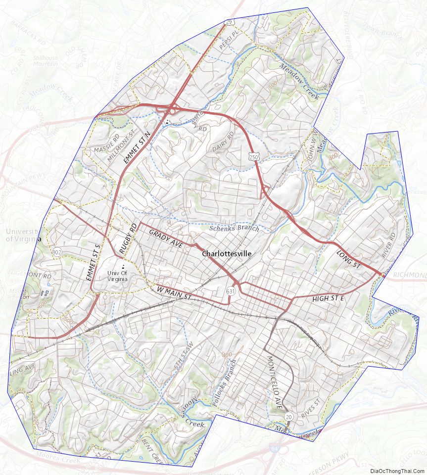 Topographic map of Charlottesville Independent City, Virginia