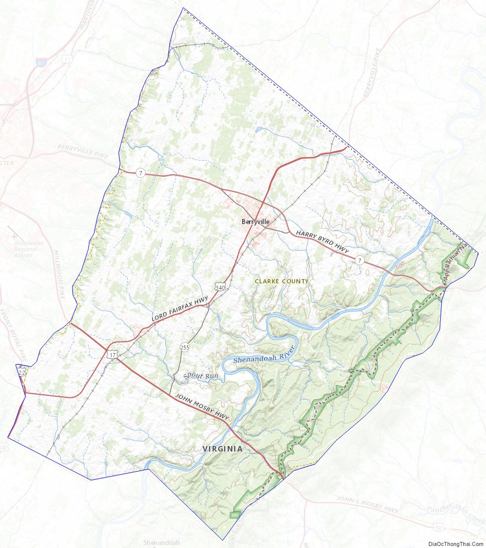 Topographic map of Clarke County, Virginia