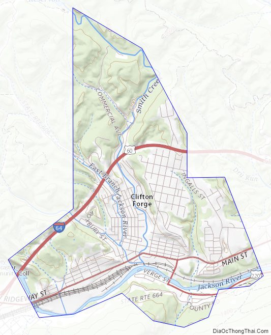 Topographic map of Clifton Forge City Independent City, Virginia