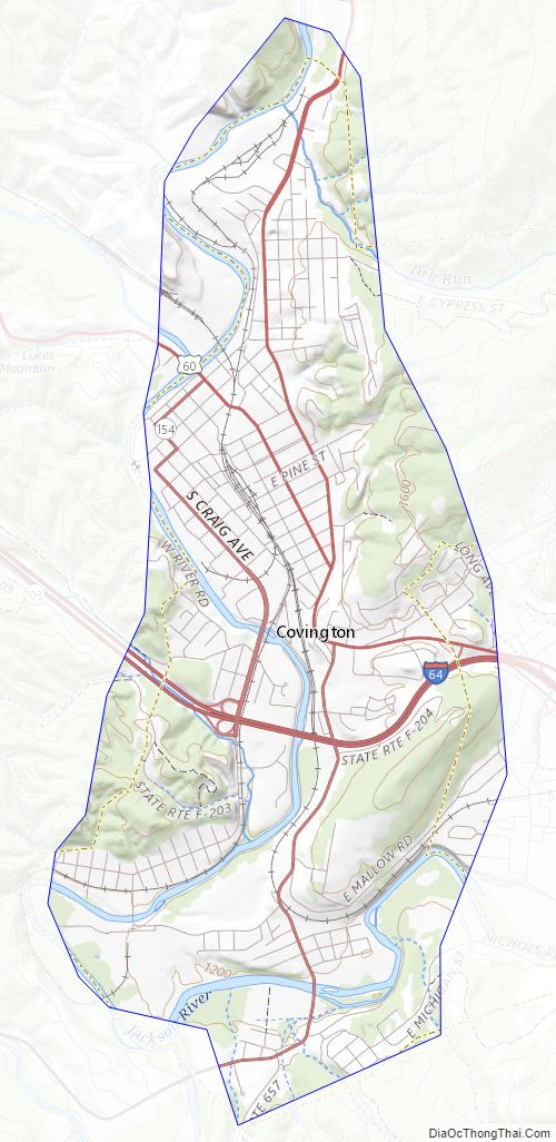 Topographic map of Covington Independent City, Virginia