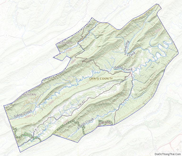 Topographic map of Craig County, Virginia