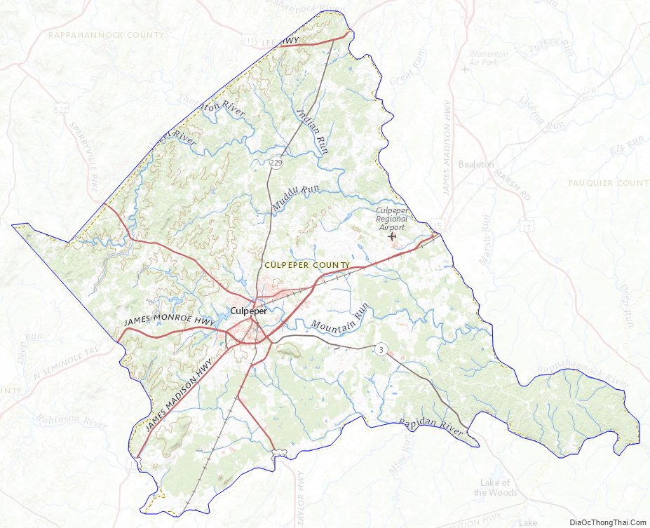 Topographic map of Culpeper County, Virginia