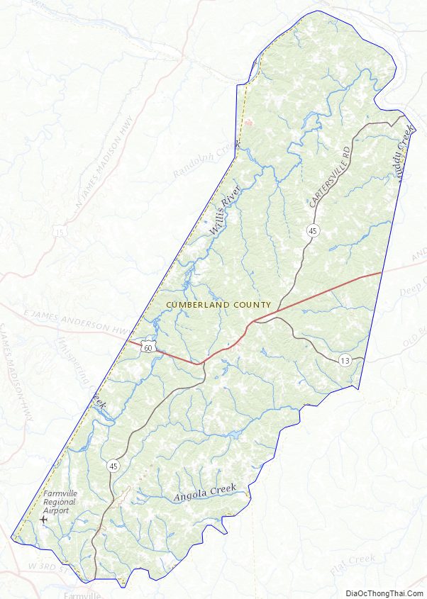 Topographic map of Cumberland County, Virginia