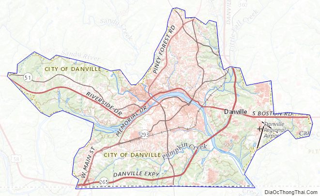 Topographic map of Danville Independent City, Virginia