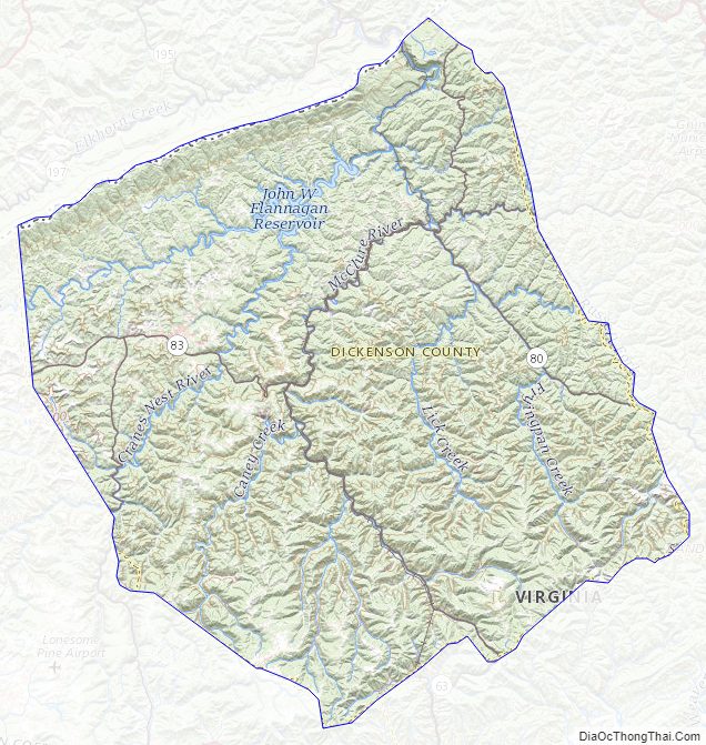 Topographic map of Dickenson County, Virginia