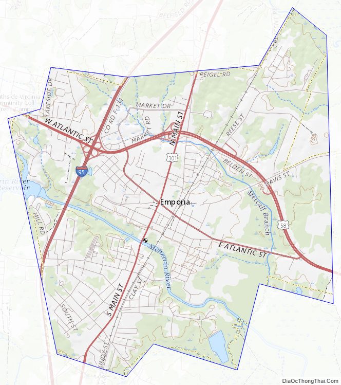 Topographic map of Emporia Independent City, Virginia