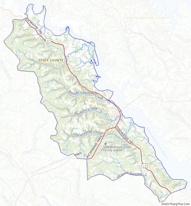 Topographic map of Essex County, Virginia