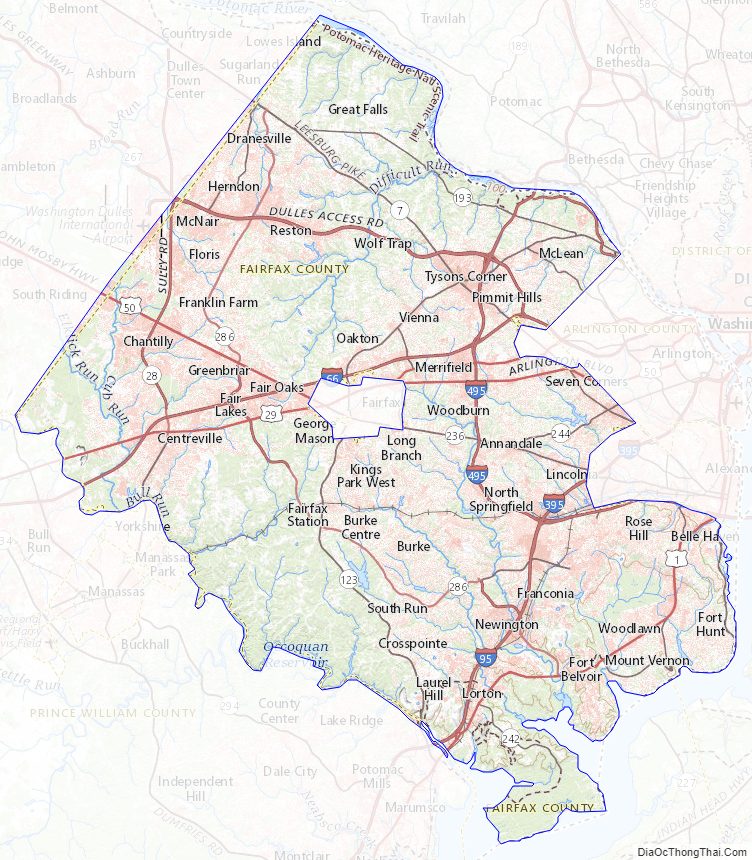Topographic map of Fairfax County, Virginia