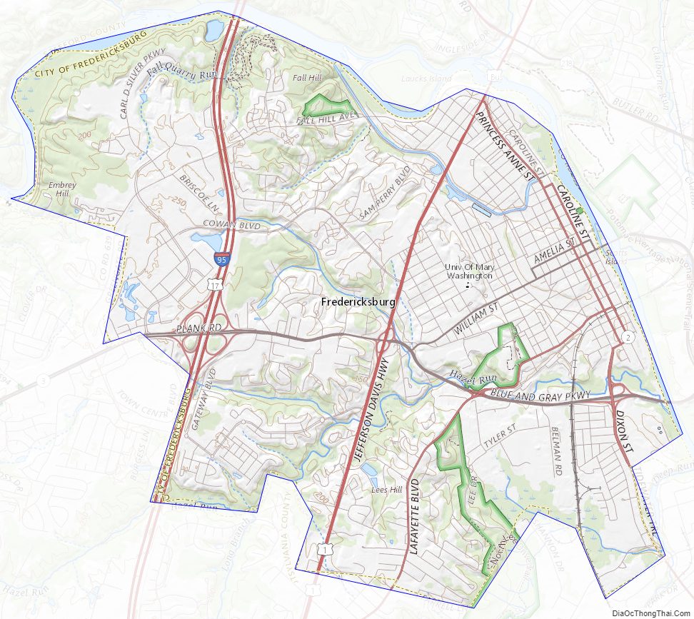 Topographic map of Fredericksburg Independent City, Virginia