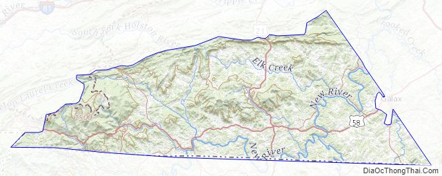 Topographic map of Grayson County, Virginia