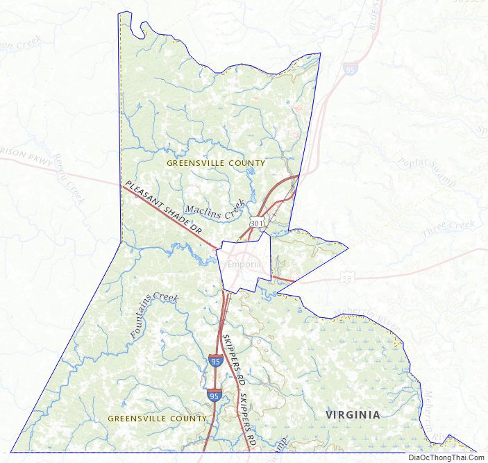 Topographic map of Greensville County, Virginia