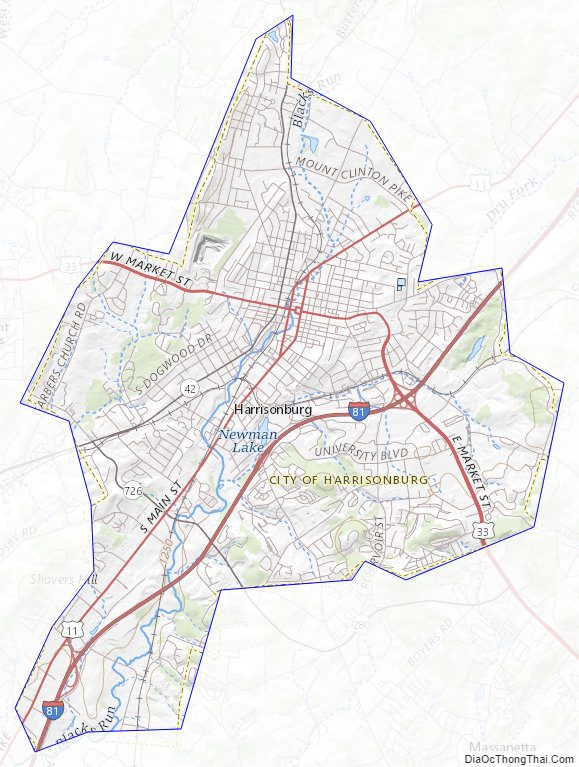 Topographic map of Harrisonburg Independent City, Virginia