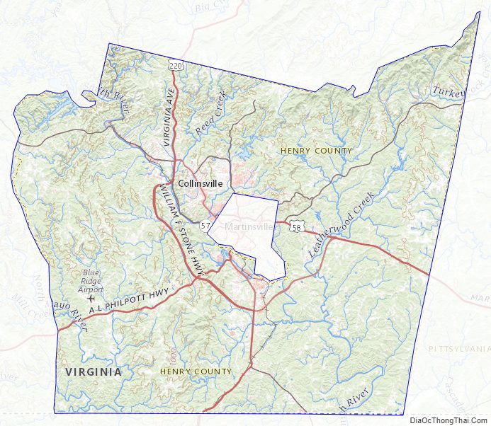 Topographic map of Henry County, Virginia