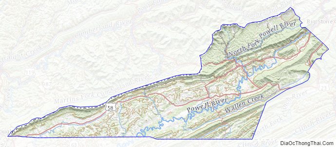 Topographic map of Lee County, Virginia