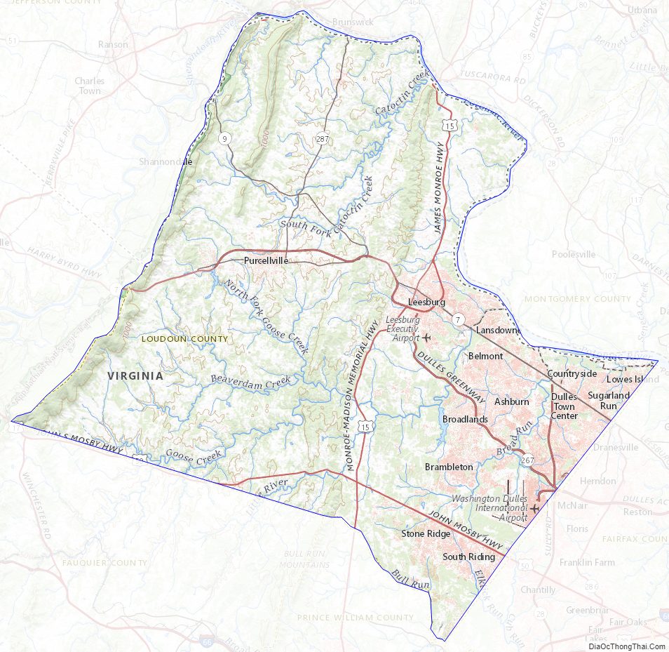 Topographic map of Loudoun County, Virginia
