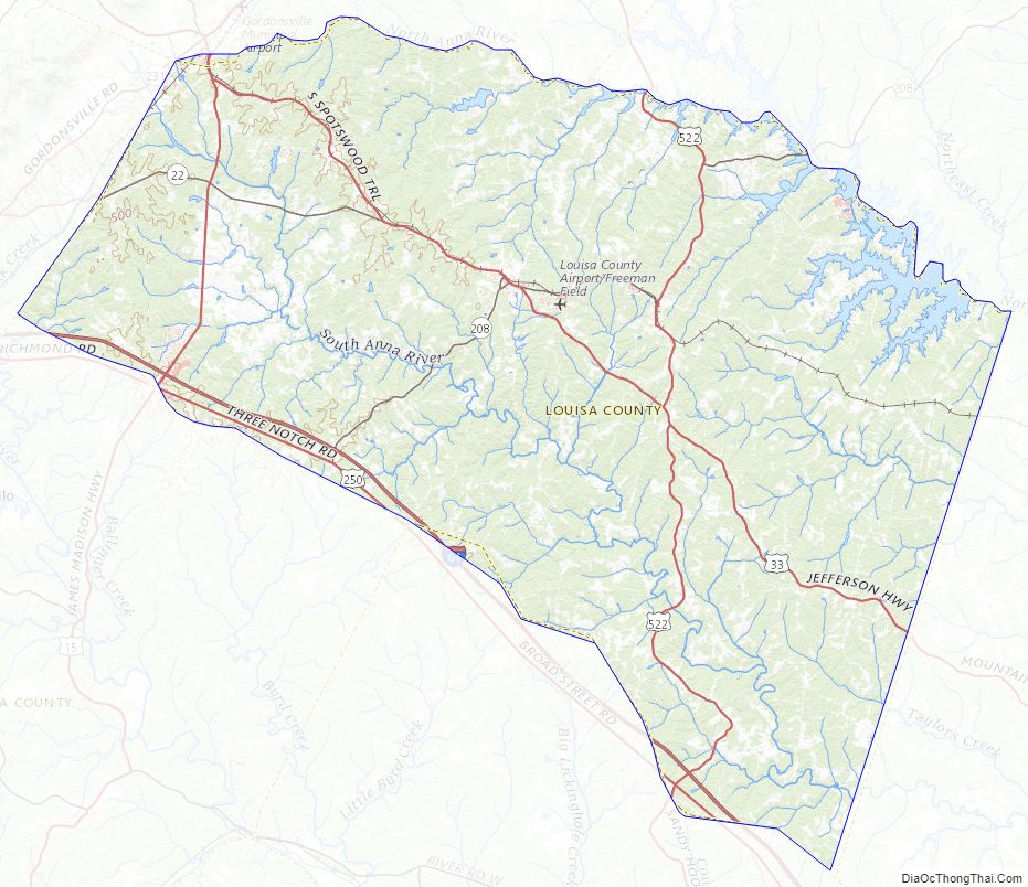 Topographic map of Louisa County, Virginia