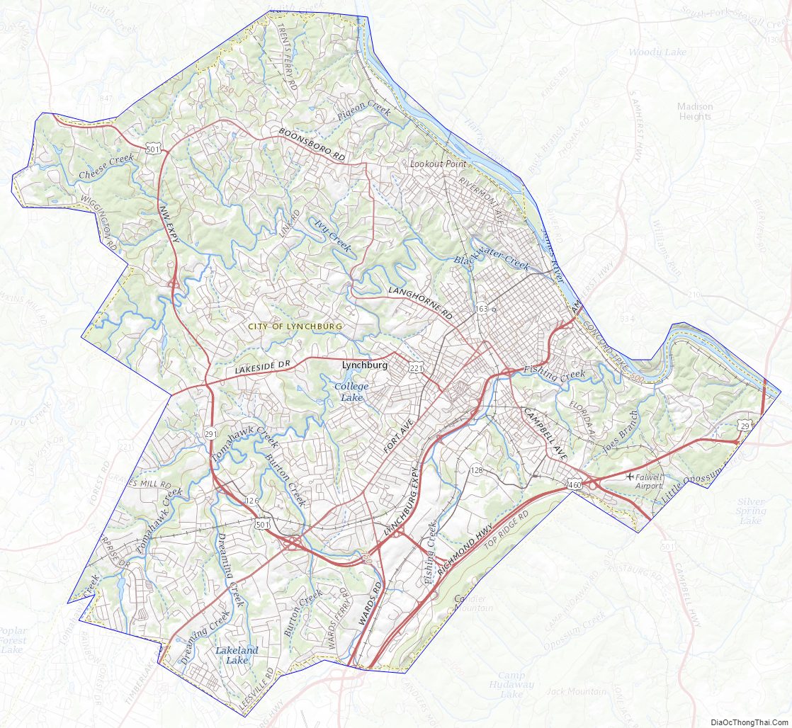 Topographic map of Lynchburg Independent City, Virginia