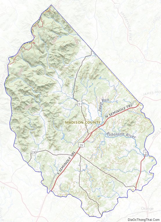Topographic map of Madison County, Virginia