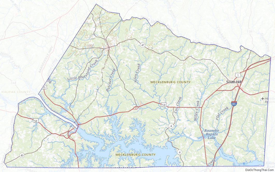 Topographic map of Mecklenburg County, Virginia